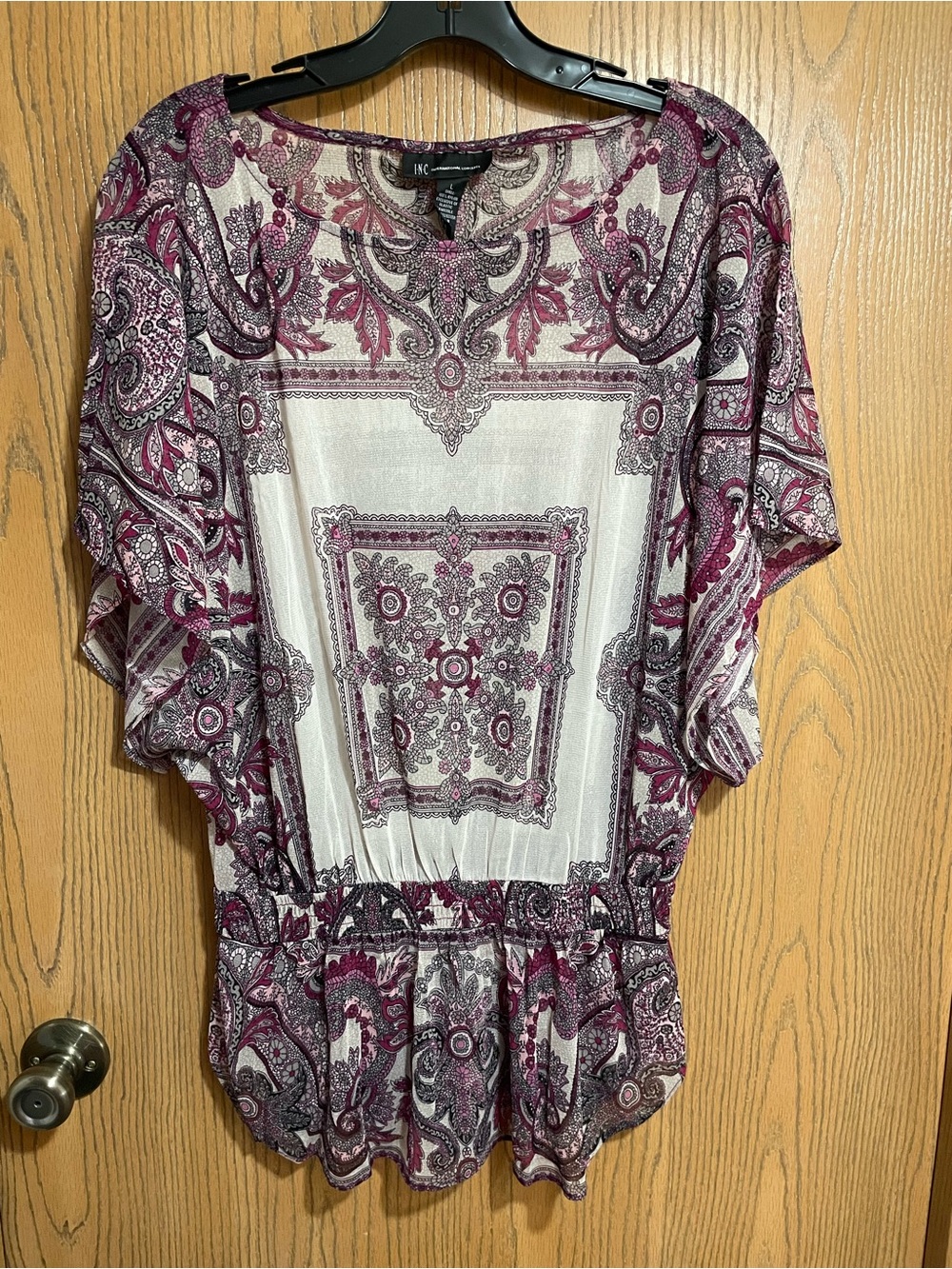 INC International Concepts Women's Paisley Print Peplum Top